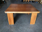 Restored Rattan Corner Side Table with Removable Mahogany Second Tier