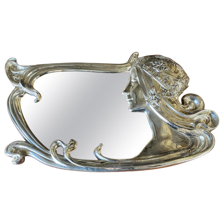 Restored Art Nouveau Figural Female Wall Mirror Signed Charles Emile Jonchery