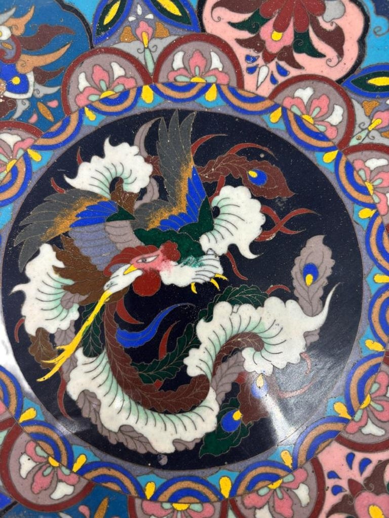 Rare 19th-century antique Meiji Period Japanese Bronze Cloisonné Charger