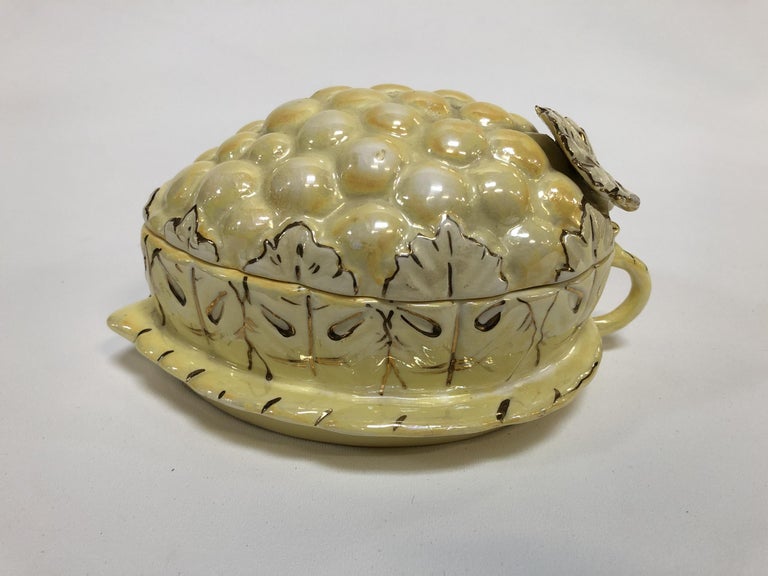 Vintage Yellow Lusterware Covered Serving Dish with Grapes by Sasha