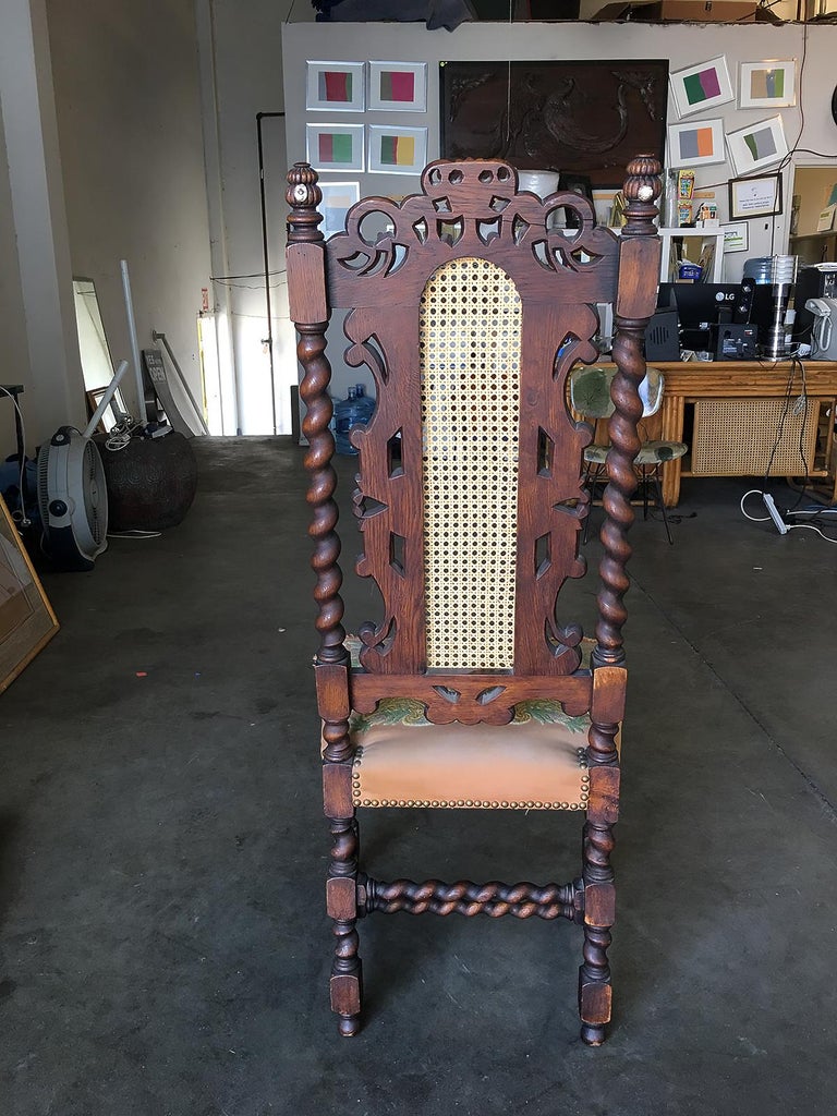 Victorian Hand Carved Oak Gothic Revival Side Throne Chair