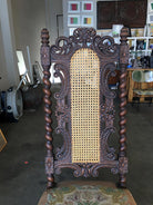 Victorian Hand Carved Oak Gothic Revival Side Throne Chair