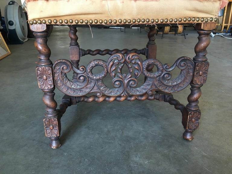 Victorian Hand Carved Oak Gothic Revival Side Throne Chair