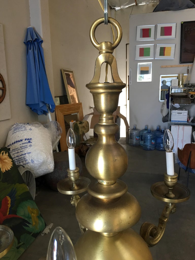 English Georgian Style Solid Brass 5-Arm Chandelier