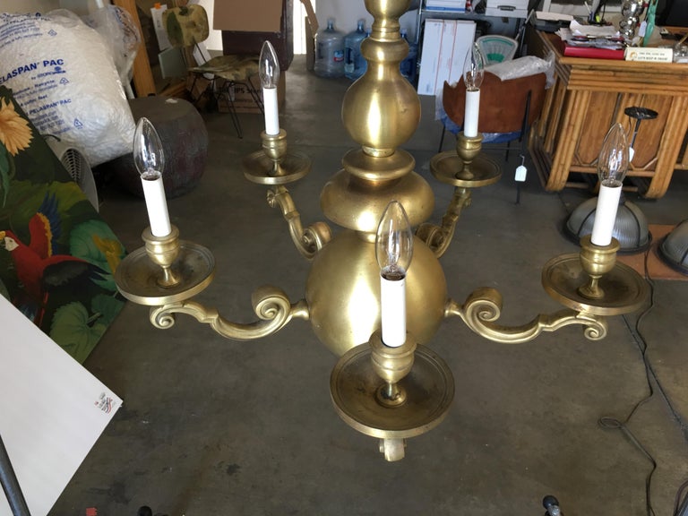 English Georgian Style Solid Brass 5-Arm Chandelier