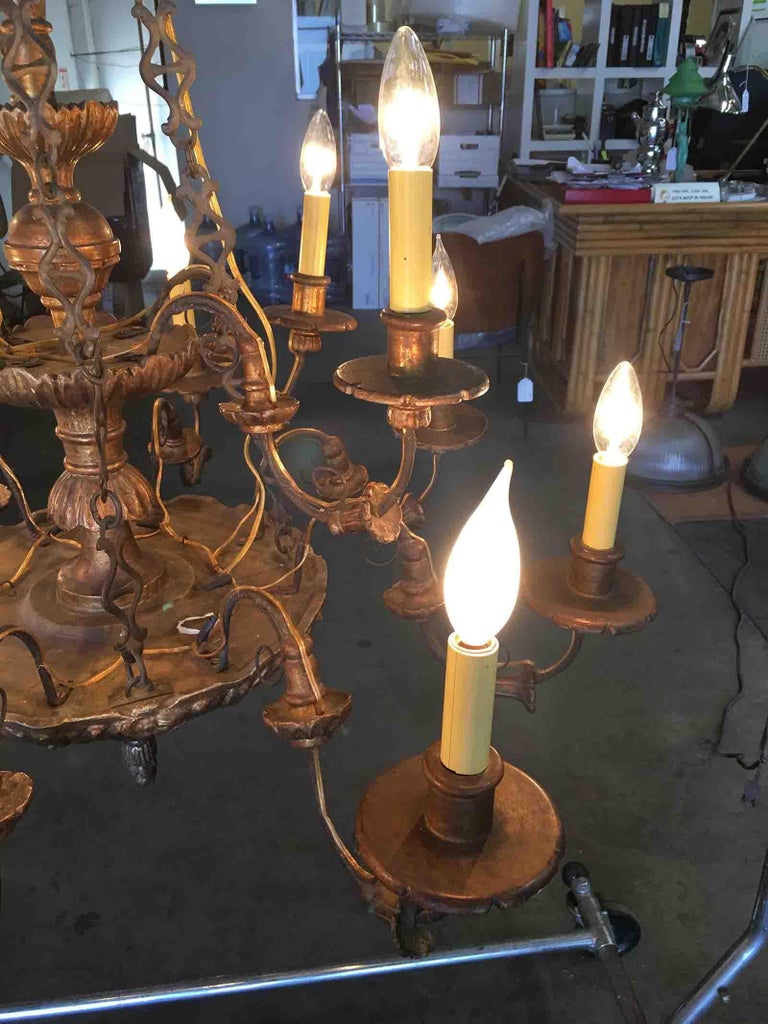 Custom Made Neo-Classic English 12 Arm Wood and Iron Chandelier