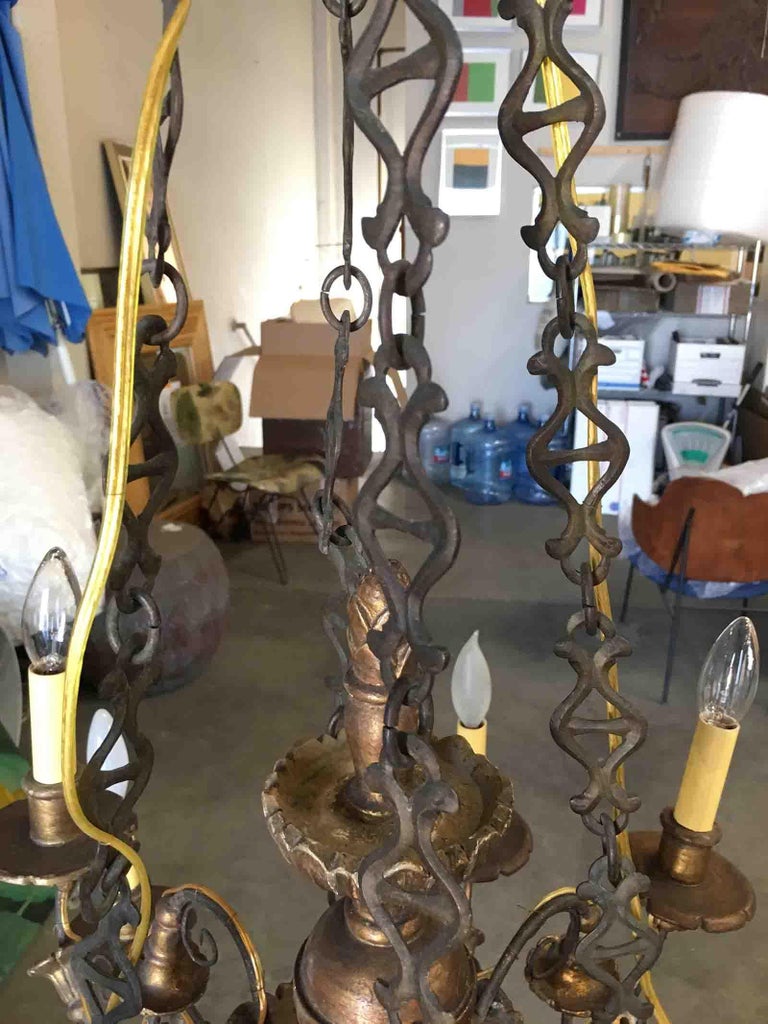 Custom Made Neo-Classic English 12 Arm Wood and Iron Chandelier