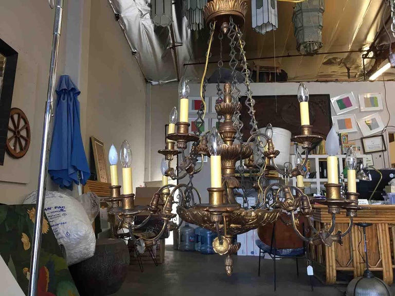 Custom Made Neo-Classic English 12 Arm Wood and Iron Chandelier
