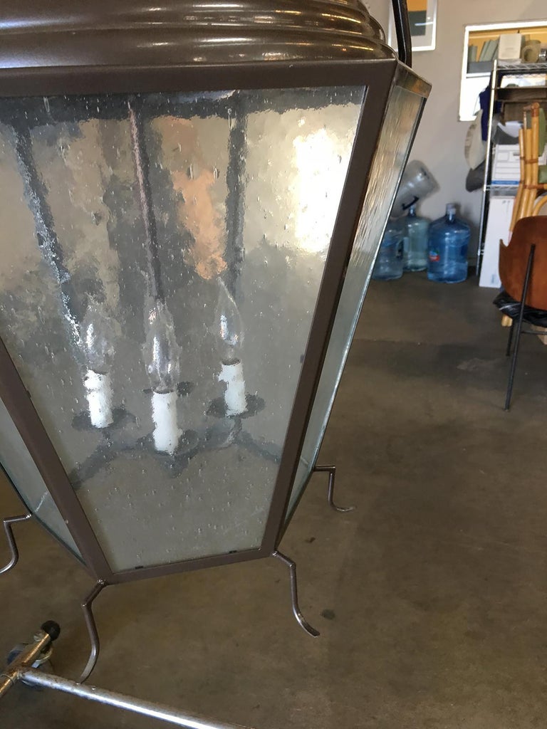 Large Octagon Bronze 4-Light Lantern Chandelier with Handle