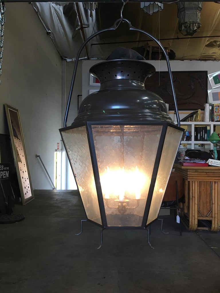 Large Octagon Bronze 4-Light Lantern Chandelier with Handle