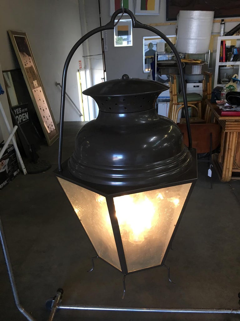 Large Octagon Bronze 4-Light Lantern Chandelier with Handle