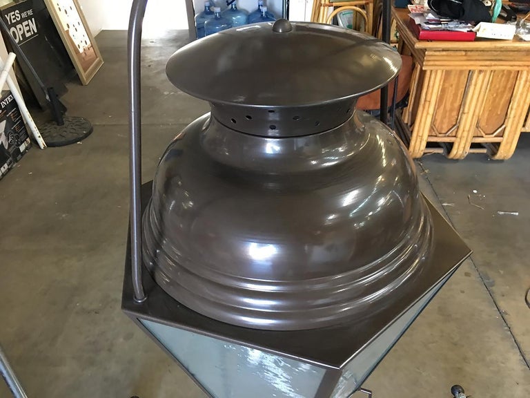 Large Octagon Bronze 4-Light Lantern Chandelier with Handle