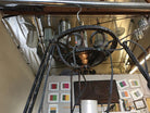 Black Iron Tole 6-Light Chandelier with Alabaster and Acid Patina
