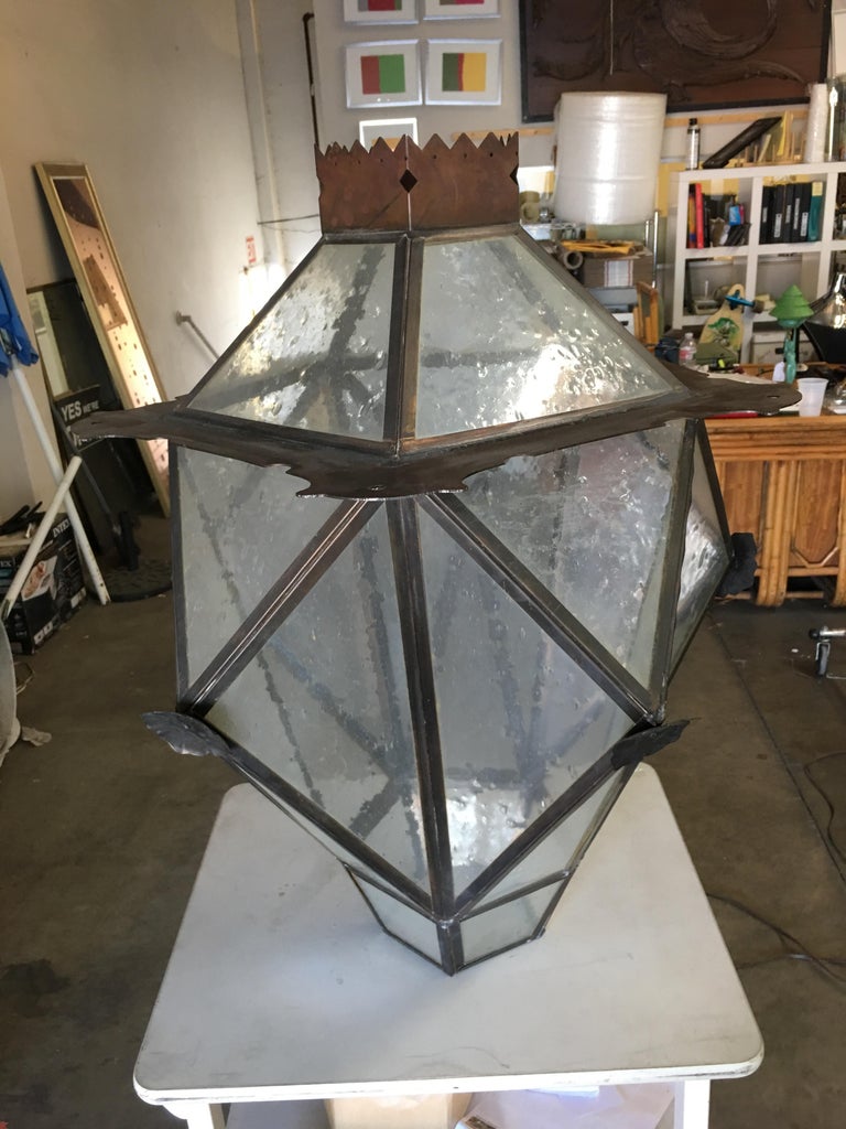 Large Geometric Bronze and Copper Lantern in the Style of Lyman Drake