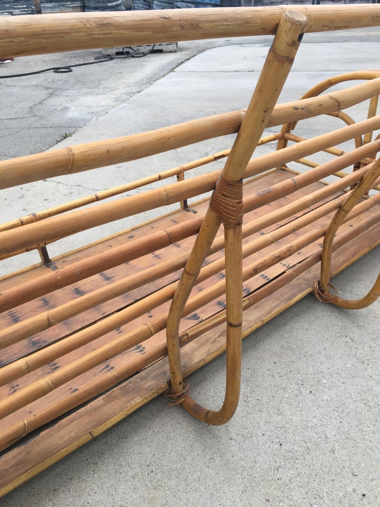 Restored "Floral Rose" Arm Rattan 3-Strand 3-Seater Sofa with Scoop Base
