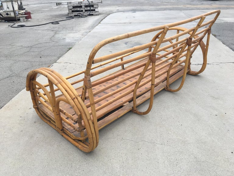 Restored "Floral Rose" Arm Rattan 3-Strand 3-Seater Sofa with Scoop Base