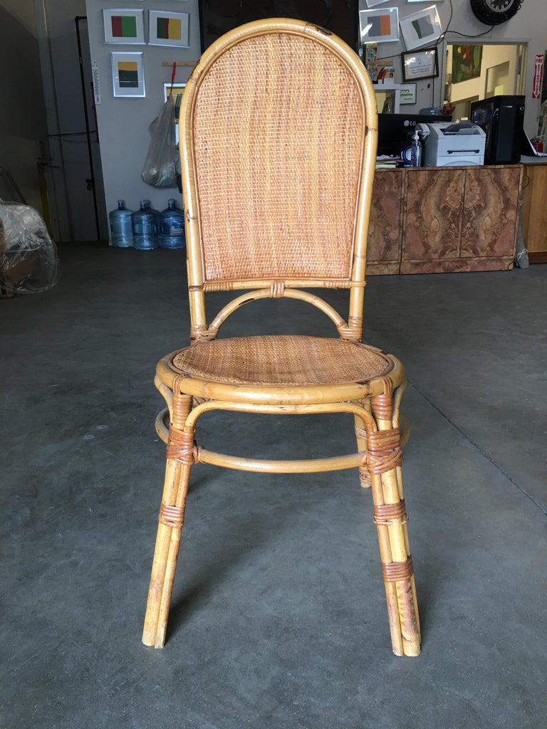 Restored Rattan Side Chair with Large Wicker Fan Back and Seat