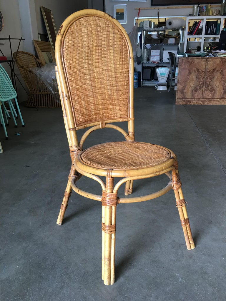Restored Rattan Side Chair with Large Wicker Fan Back and Seat