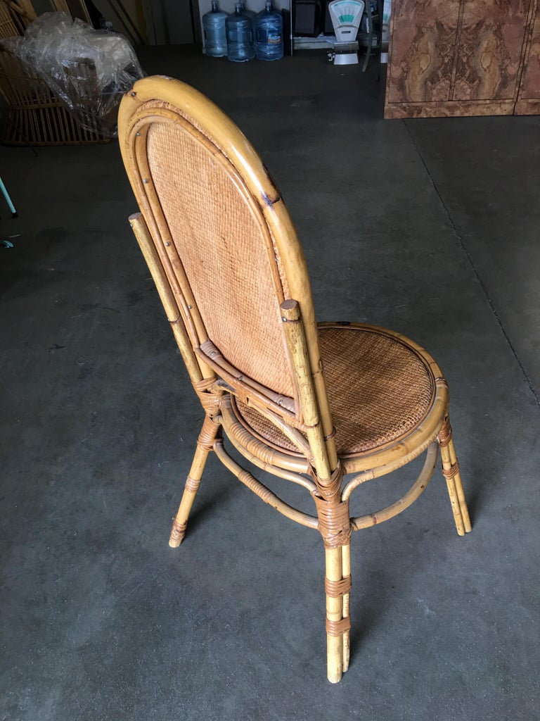 Restored Rattan Side Chair with Large Wicker Fan Back and Seat