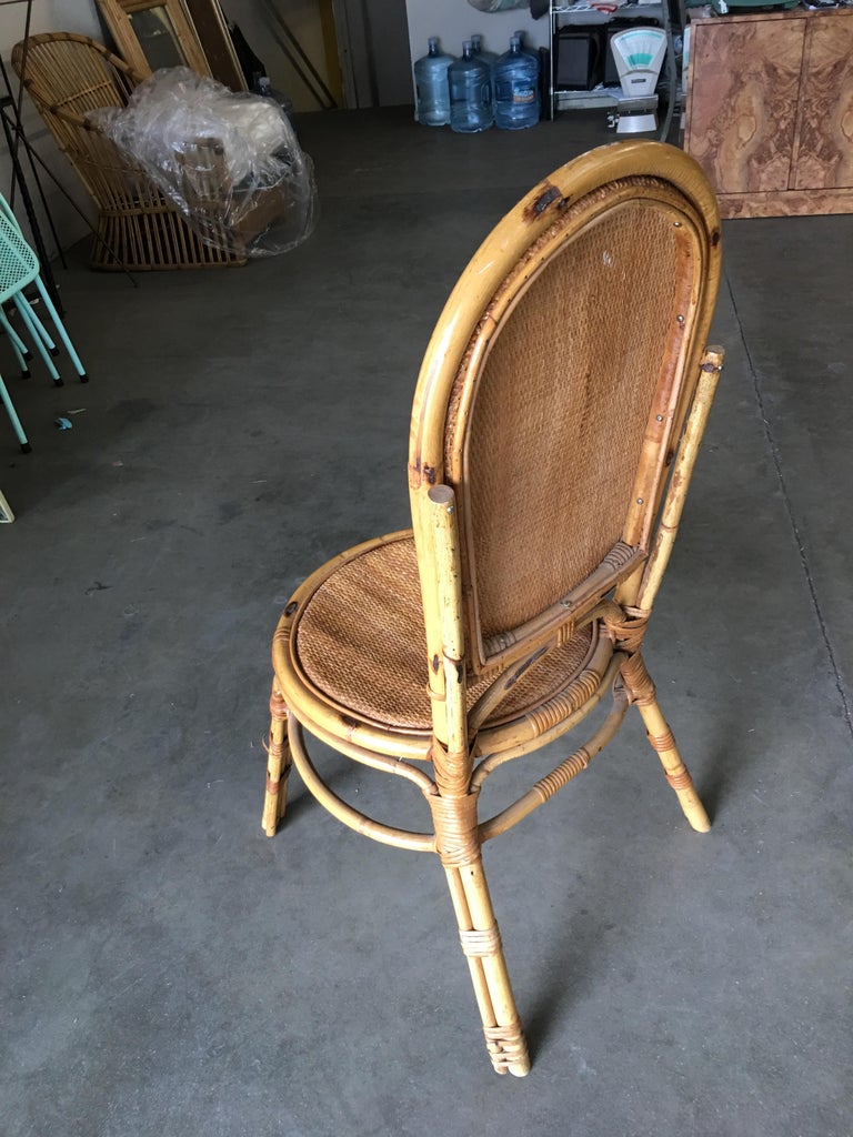 Restored Rattan Side Chair with Large Wicker Fan Back and Seat