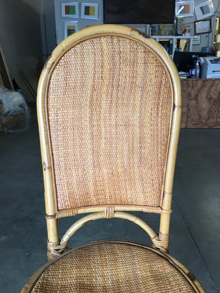 Restored Rattan Side Chair with Large Wicker Fan Back and Seat