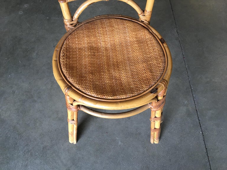 Restored Rattan Side Chair with Large Wicker Fan Back and Seat