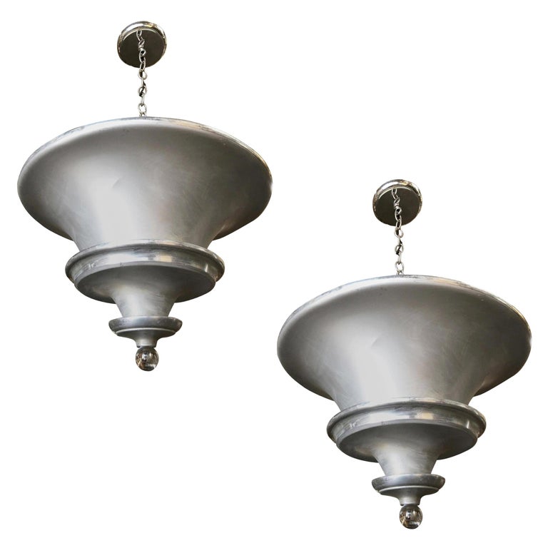 Spun Aluminum Art Deco Ceiling Pendant Lamp by Walter Von Nelson
