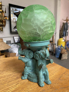 Art Deco Spelter Metal Elephant Lamp with Crackle Shade by A.P.T. NY
