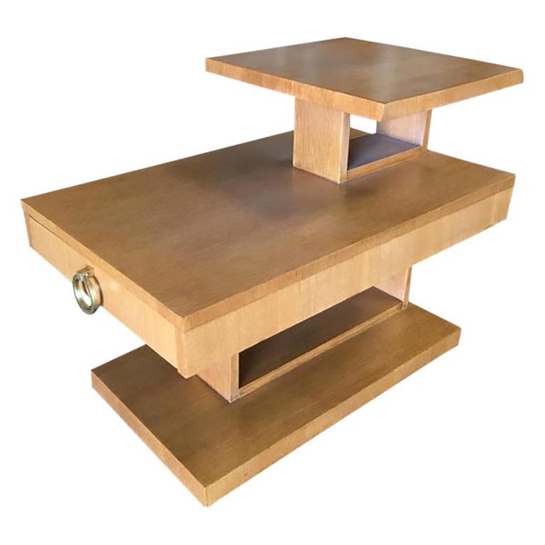Large Architectonic Side Table with Bronze Pull by Lane
