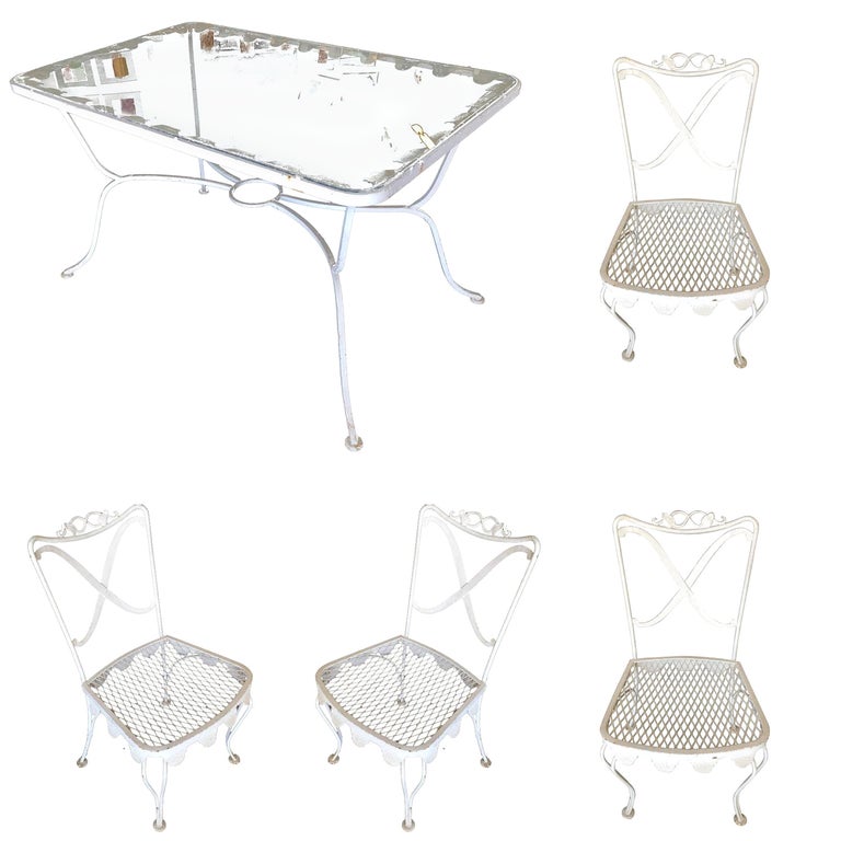 Wrought Iron Scrolling Pattern Cafe Patio Set Table w/ 4 Chairs