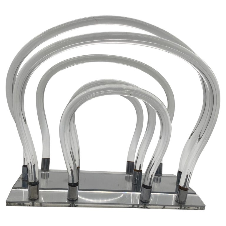 Vintage Dorothy Thorpe Magazine Rack Lucite Mirror and Mylar "Chrome"