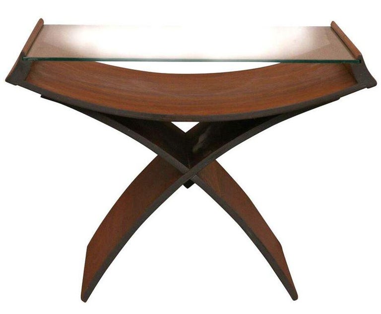 Mid-Century Molded Sculptural Bentwood Hourglass Side Drink Table w/ Glass Top