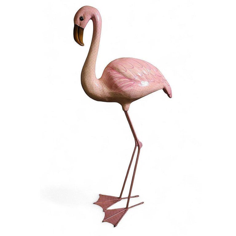 Life-Size Handmade Paper Mache Pink Flamingo Sculpture Signed Sergio Bustamante