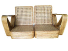 Restored Paul Frankl Six-Strand Wicker Sofa Rattan Living-Room Set with Cushions