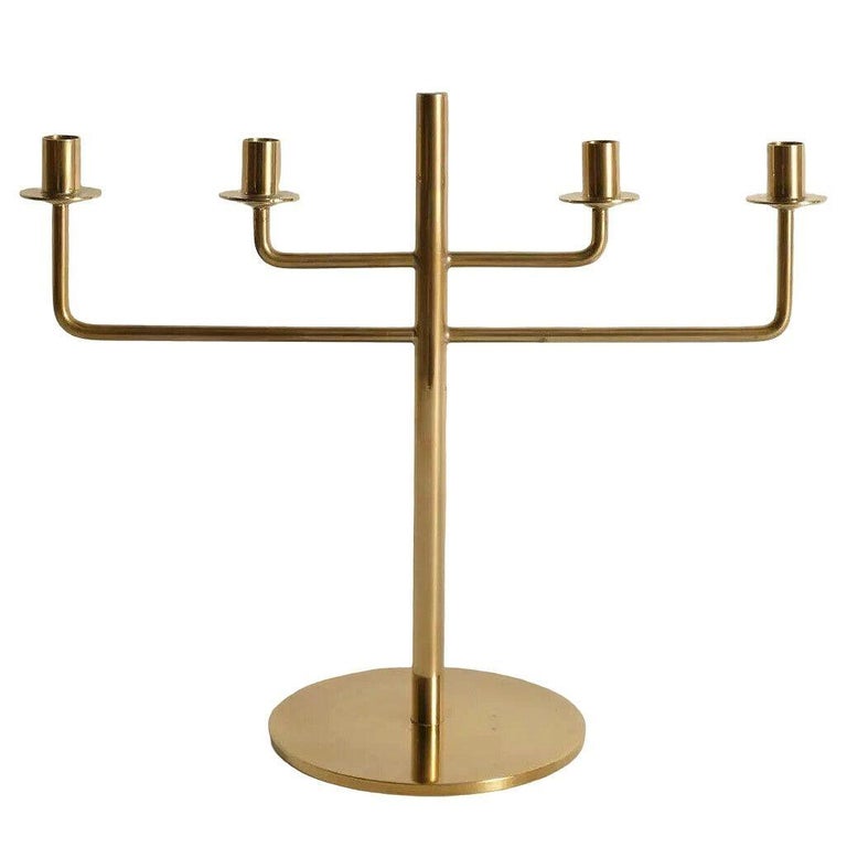 Scandinavian Modern Brass Candle Holder Candelabra by Hans-Agne Jakobsson, Pair