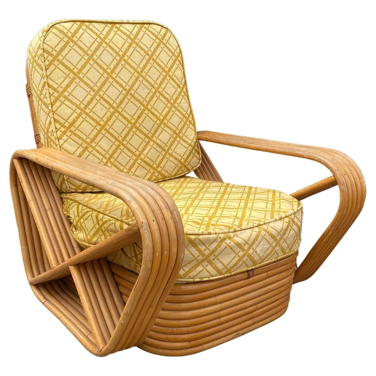 Restored Mid-century 5-Strand Square Pretzel Rattan Chair & Sofa Livingroom Set