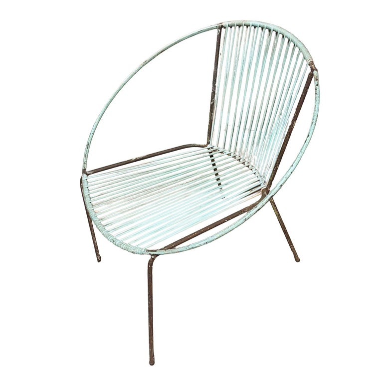 Mid-Century Iron and Rubber Cord Loop Outdoor/Patio Chair by Salterini, Pair