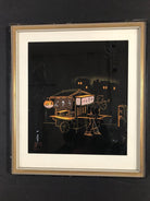 Mid Century Black and Gold Rickshaw Japanese Style Scenic Signed, Pair