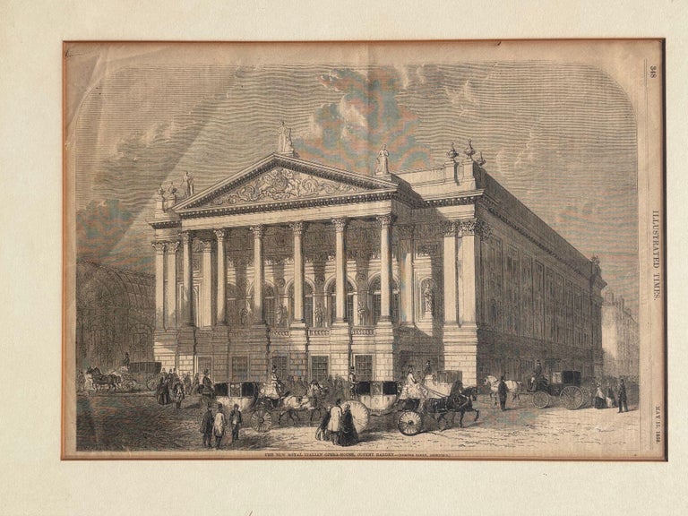 1858 "Royal Italian Opera House" Woodcut Print by William Henry Prior, Framed
