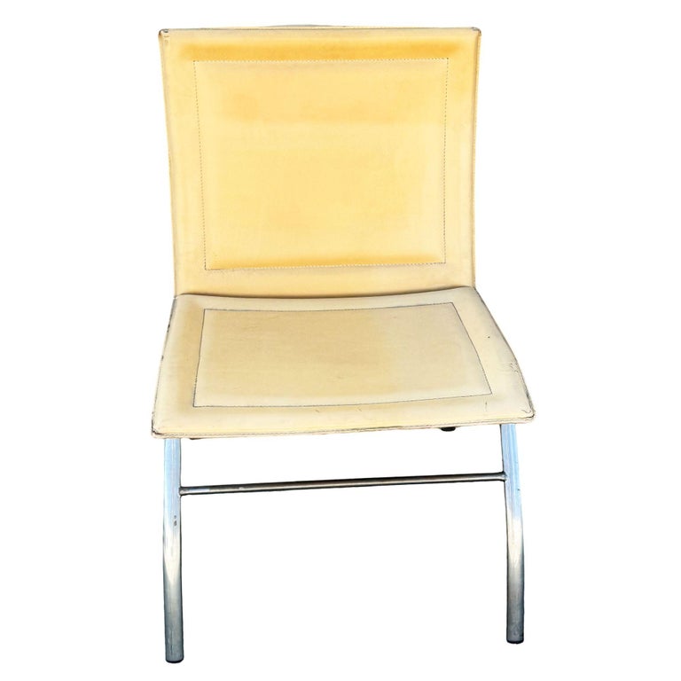 Postmodern Italian Leather “Waist” Side Chrome Tublar Lounge Chair