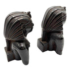 Hand Carved Ebony Wood King Tut Tutankhamen Pharaoh Bust Book Ends Signed 1974