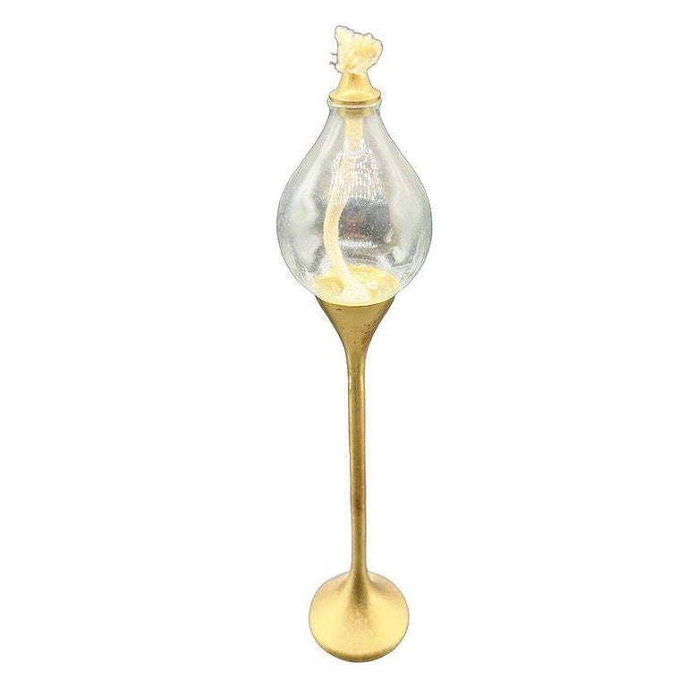Post Modern German Brass "Clear Drops" Oil Lamp Candlestick by Freddie Andersen