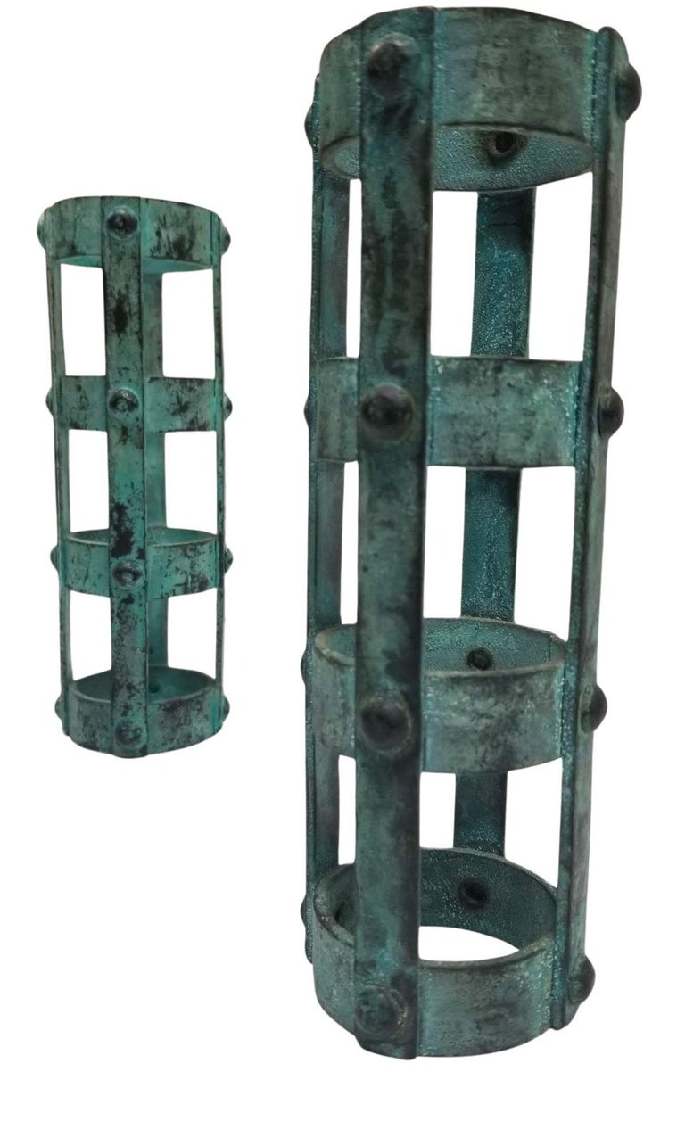 Set of 3 Brutalist style Candlestick Holders Cage Design