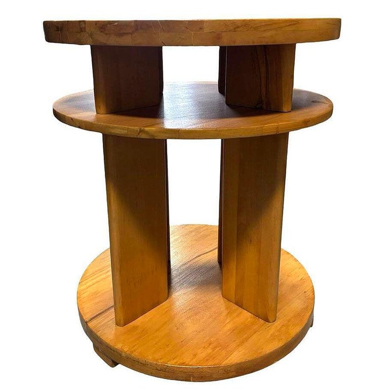 Art Deco 3- Tier Lamp Walnut Side Table By Gilbert Rohde for Brown Saltman