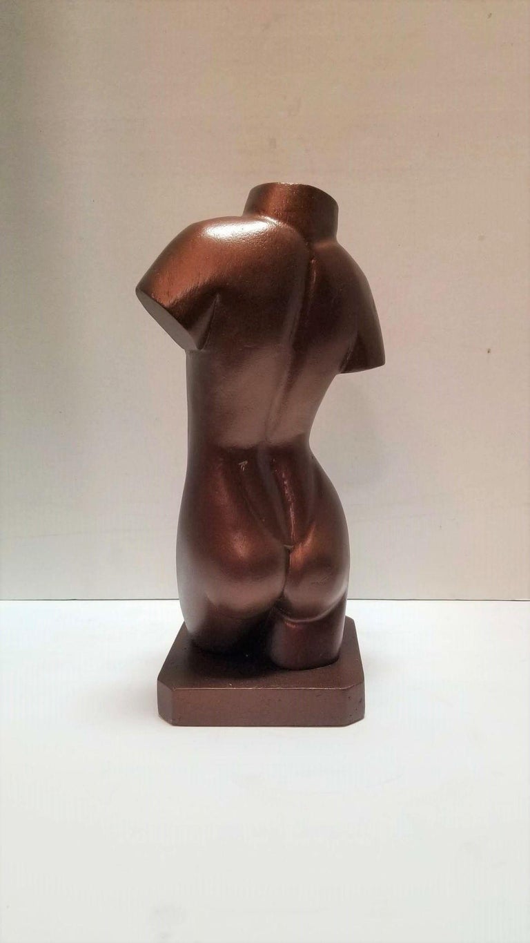 Midcentury Female Nude Figure Bust Wood Carving in Bronze Finish