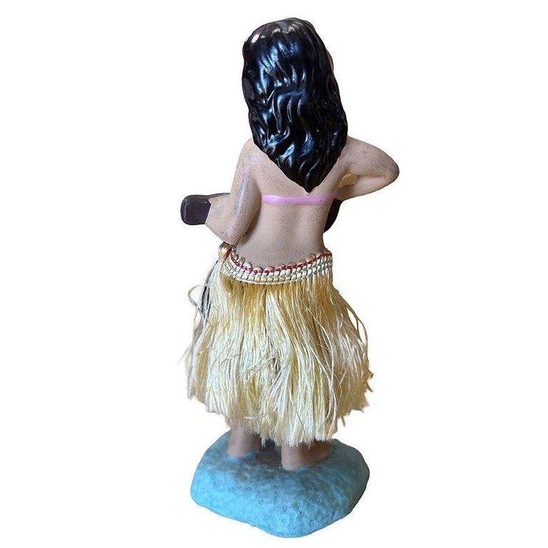Mid-century "Aloha" Hula GirlCeramic Figurine w/ Ukulele and Red Flowers