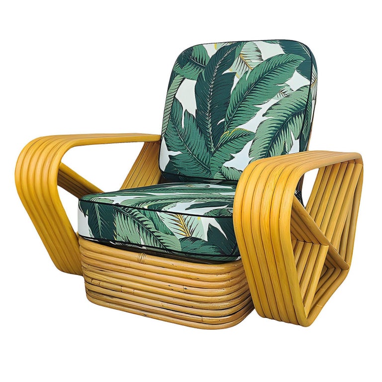 Restored Paul T Frankl Style 6-Strand Square Pretzel Rattan Lounge Chair