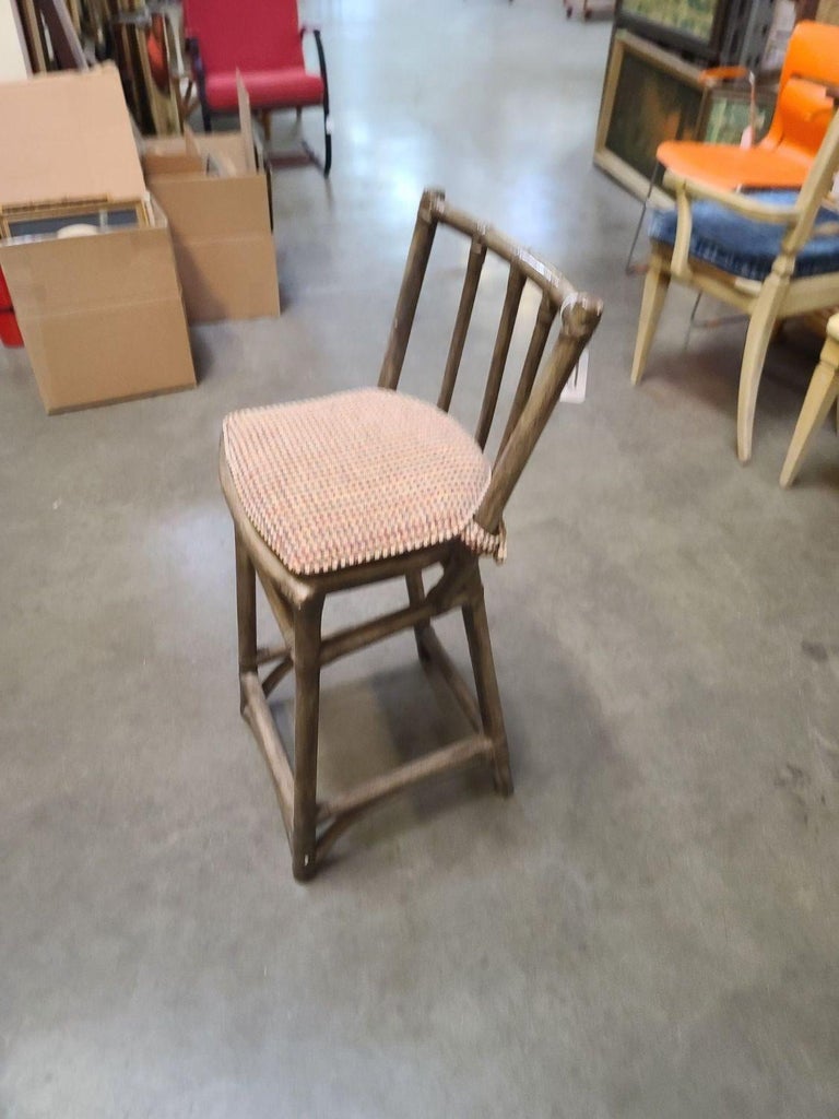 Mid Century Dark Stained Rattan Bar Stools with Stick Back, set of 8