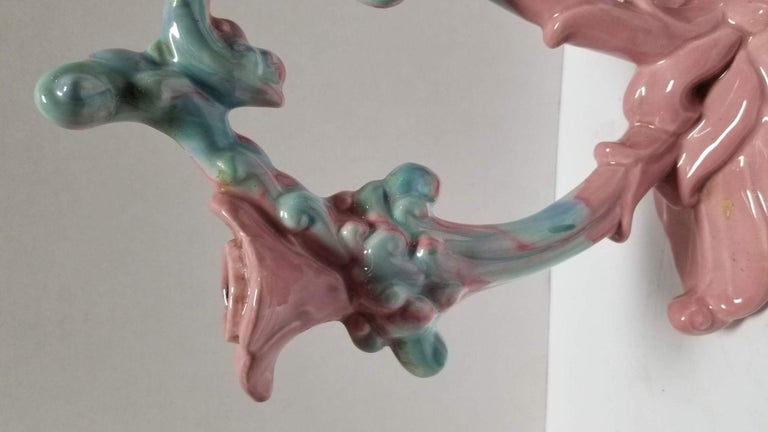 Royal Haeger Mauve Agate Pink/Blue Marble Glaze Twin Stalk Candlestick Holder