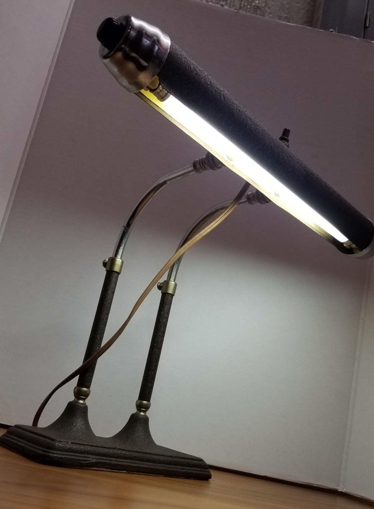 Art Deco Machine Age Chrome Adjustable Flourescent Desk Lamp